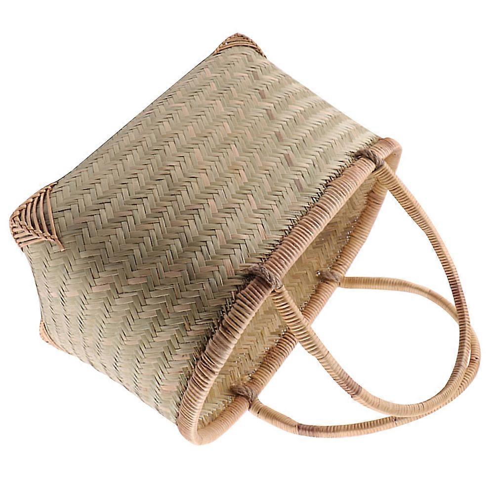 Bamboo Handheld Storage Basket for Vegetable Storage Light Brown Basket