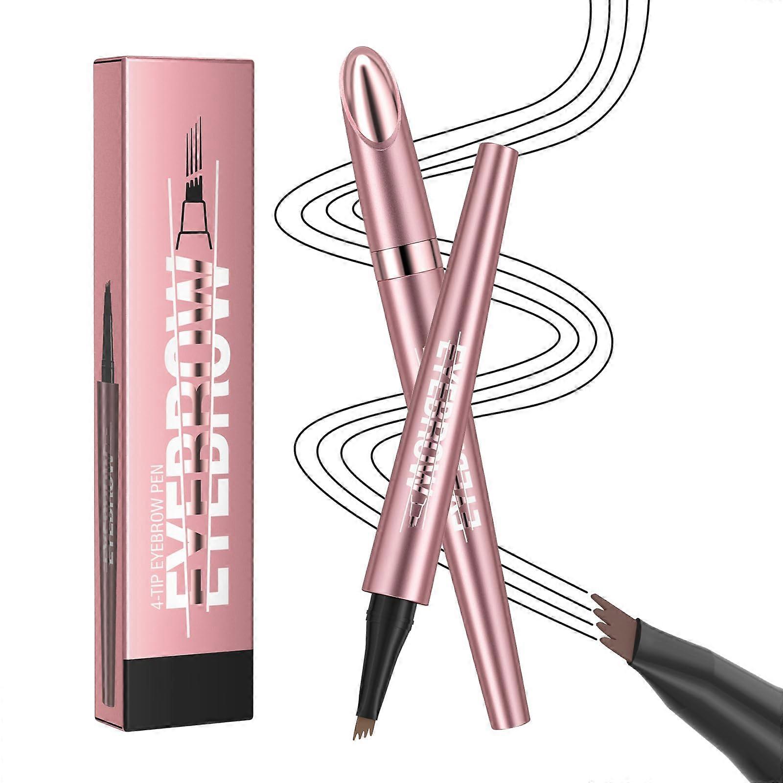 Waterproof 4Tip Microblading Eyebrow Pen Dark Brown LongLasting SmudgeProof Natural Look