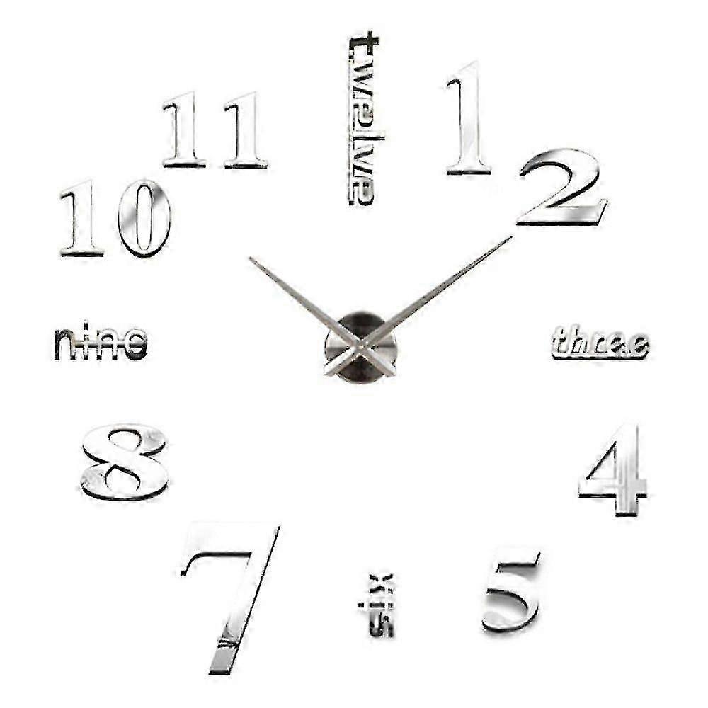Diy Wall Mounted Clock Modern Unique Numbers Design Decorative, Sliver