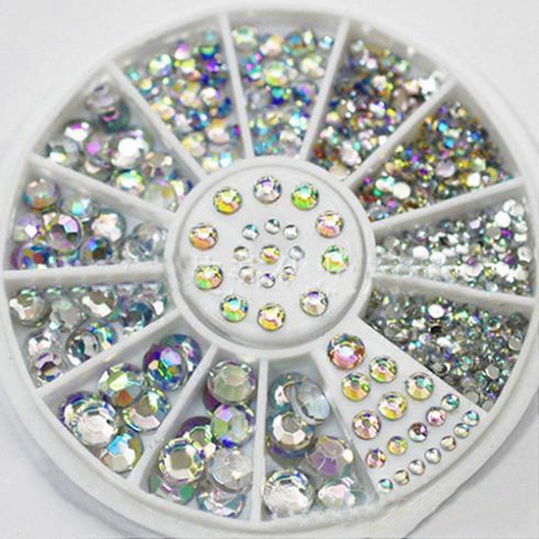 Nail Art Rhinestones Wheel 800pcs Multi Size Flatback Crystal Nail Decorations for Tips