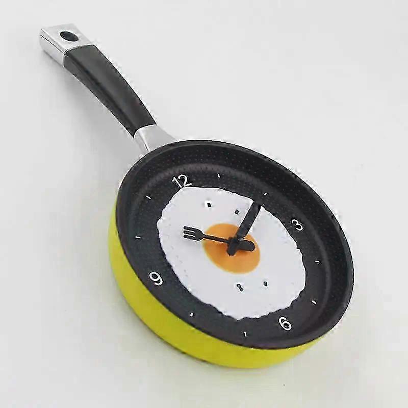 Frying Pan Wall Clock with Silent Timekeeping, Creative Egg Design and Knife Fork Hands for Kitchen