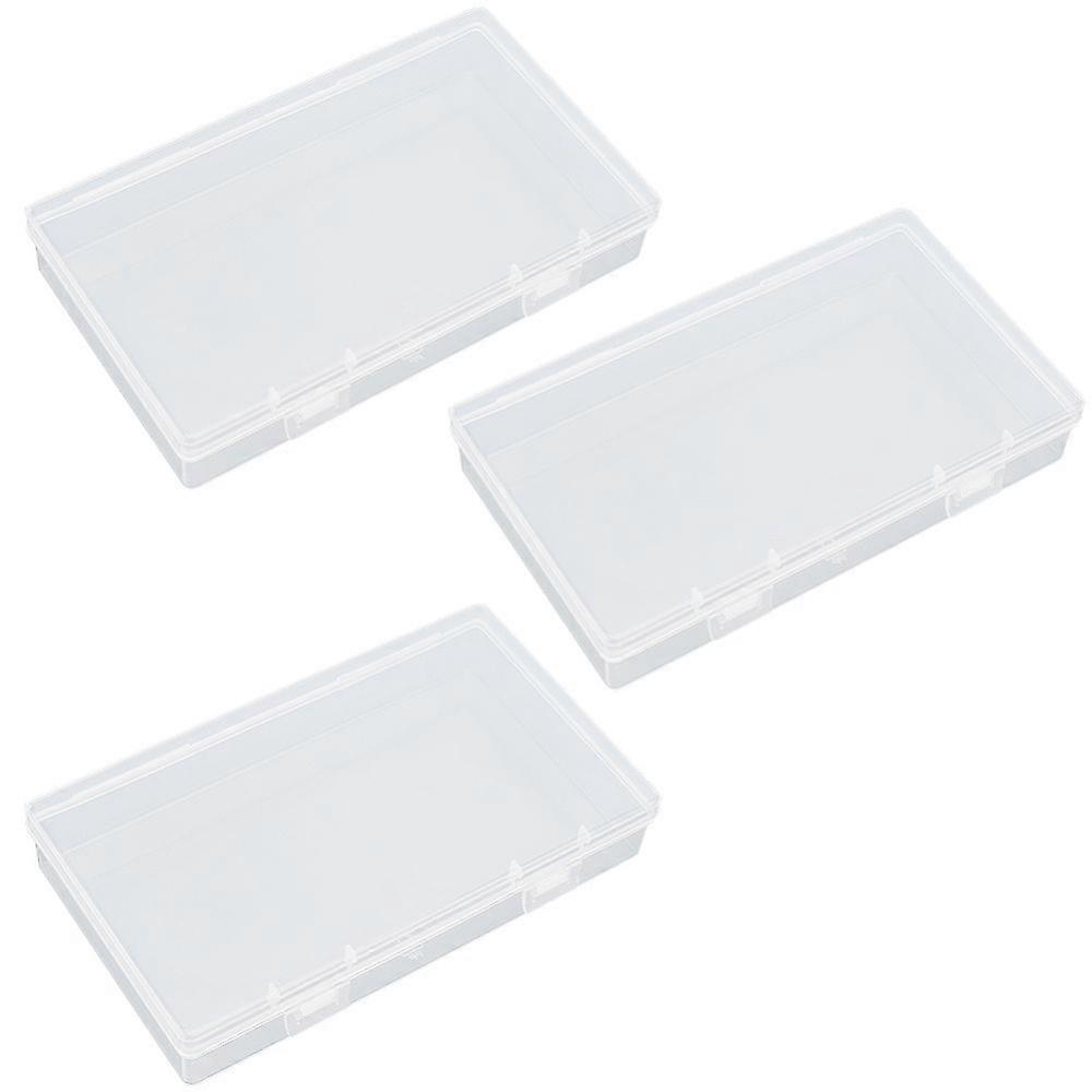 3Pcs Transparent Plastic Storage Boxes Rectangle White 16.3x9.3x3.1cm Stackable Containers for Home Small Item Organization