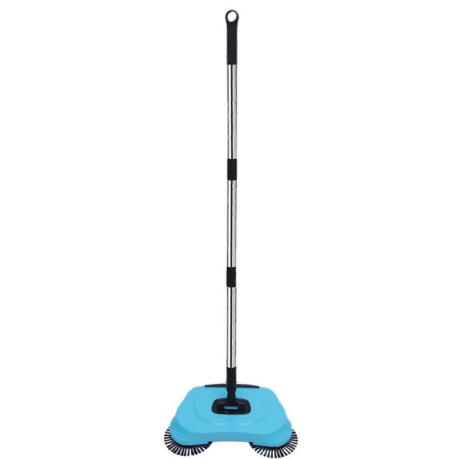 Manual Floor Sweeper Non Electric Vacuum Broom with Adjustable Handle and Foldable Dustpan Blue