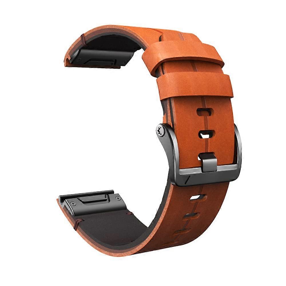 Quick Release Brown Leather Watch Band Strap Replacement Adjustable Fit for Garmin Fenix 7