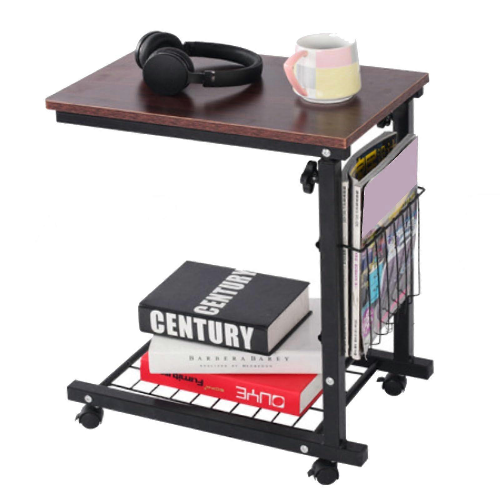 Height Adjustable Overbed Table with Wheels, Mobile Sofa Side Table with Storage Rack and Lockable Casters