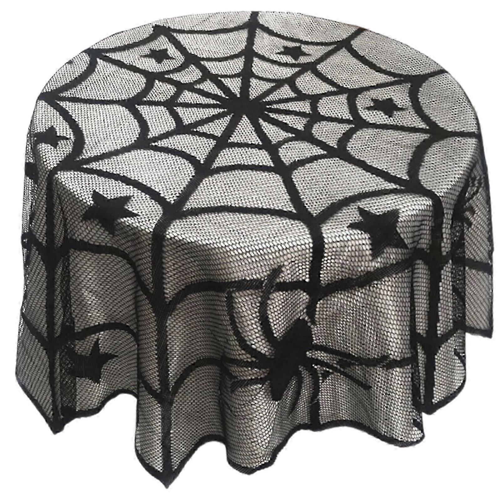 2025 Latest Model Black Round Table Cover Essential Spiderweb Tabletop for