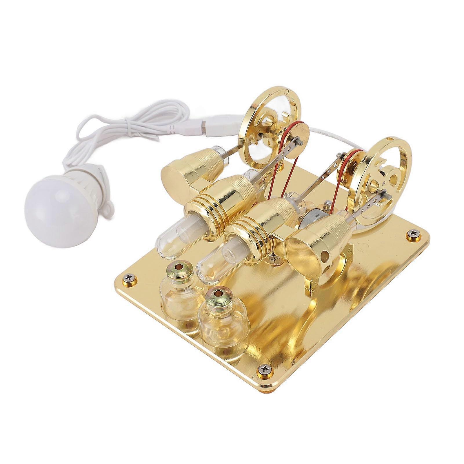 Stirling Engine Model 4 Cylinder Hot Air Educational Kit with LED Light for Science Projects