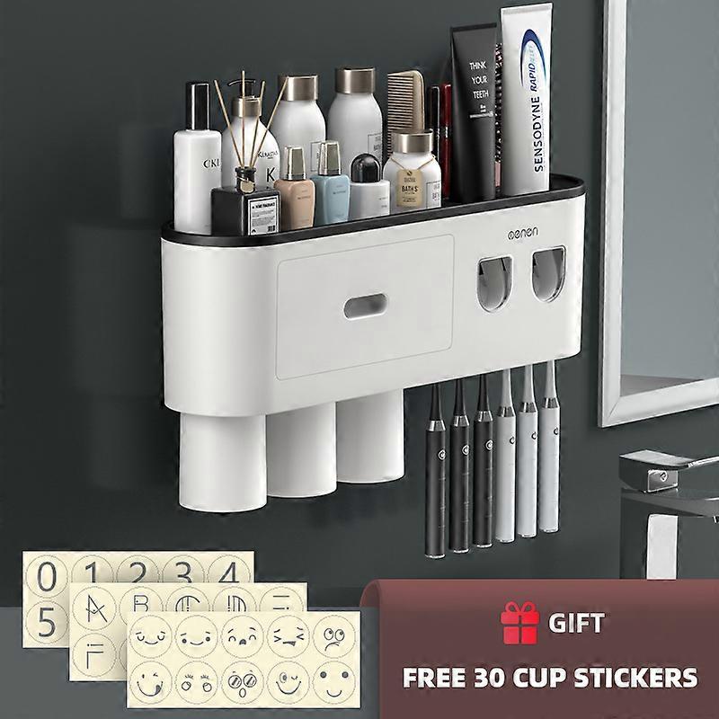 WIKHOSTEAR Wall mounted Toothbrush Holder Magnetic Adsorption Inverted Toothpaste Squeezer Double Automatic Toothpaste Dispenser