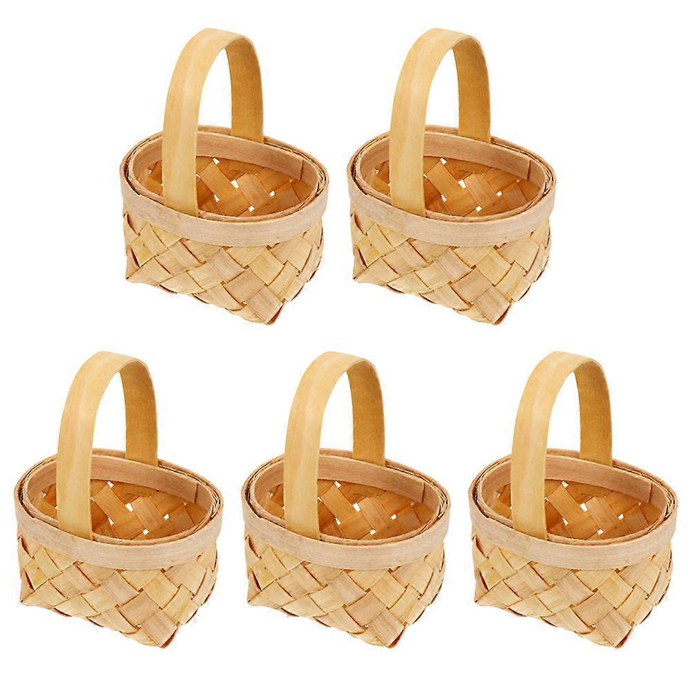 Miniature Woven Basket Candy Packaging Square Bottom Beige 5Pcs For Wedding Party