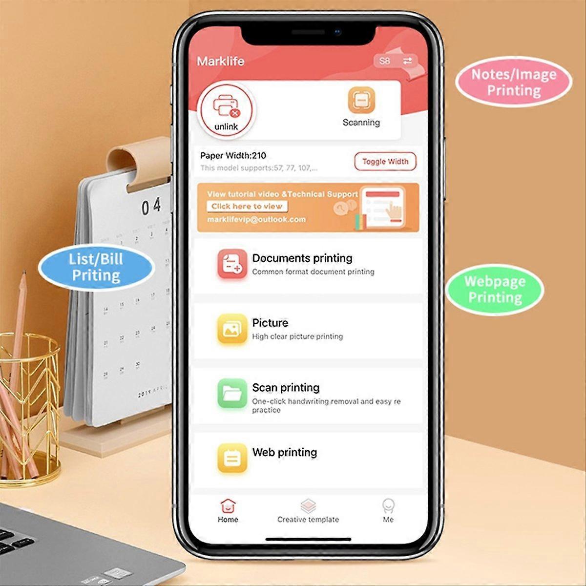 Portable Mini A4 Printer No Ink Printing A4 Thermal Printer White