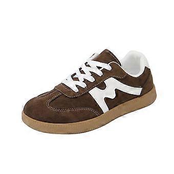 Ediodpoh Retro Tennis- og Skøytesko for Dame, Flate Sko i Skinn med Snøring og Gummisåle, Brun, Størrelse 36