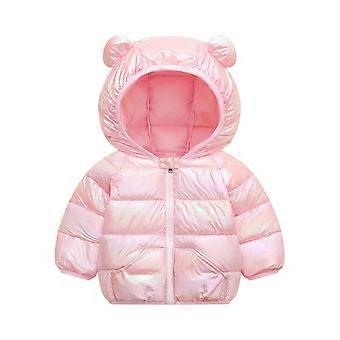Jaqueta infantil acolchoada com capuz e orelhas de urso, leve e quente, para meninos e meninas, com fechamento em zíper. Modelo #E068 Rosa 100