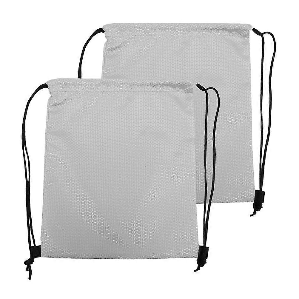 2Pcs Drawstring Sports Backpack for Storage Durable Waterproof Grey Bag