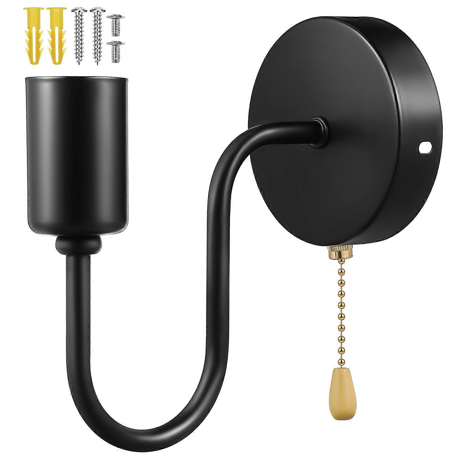 Pull String Light Fixture Wall Sconce for Indoor Decor 4Pcs Black Iron