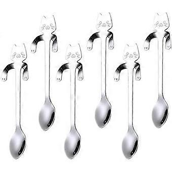 Cat Spoon Coffee Teaspoon, Set of 6 (Silver-S)