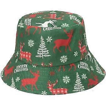 Christmas Bucket Hat for Women Men Sun Protection Cap Xmas Printed Travel Beach Fishing Hat(Reindeer Green)