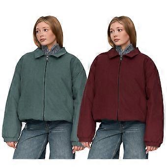 24 Colours Zip-up Corduroy Jacket Green / Burgundy