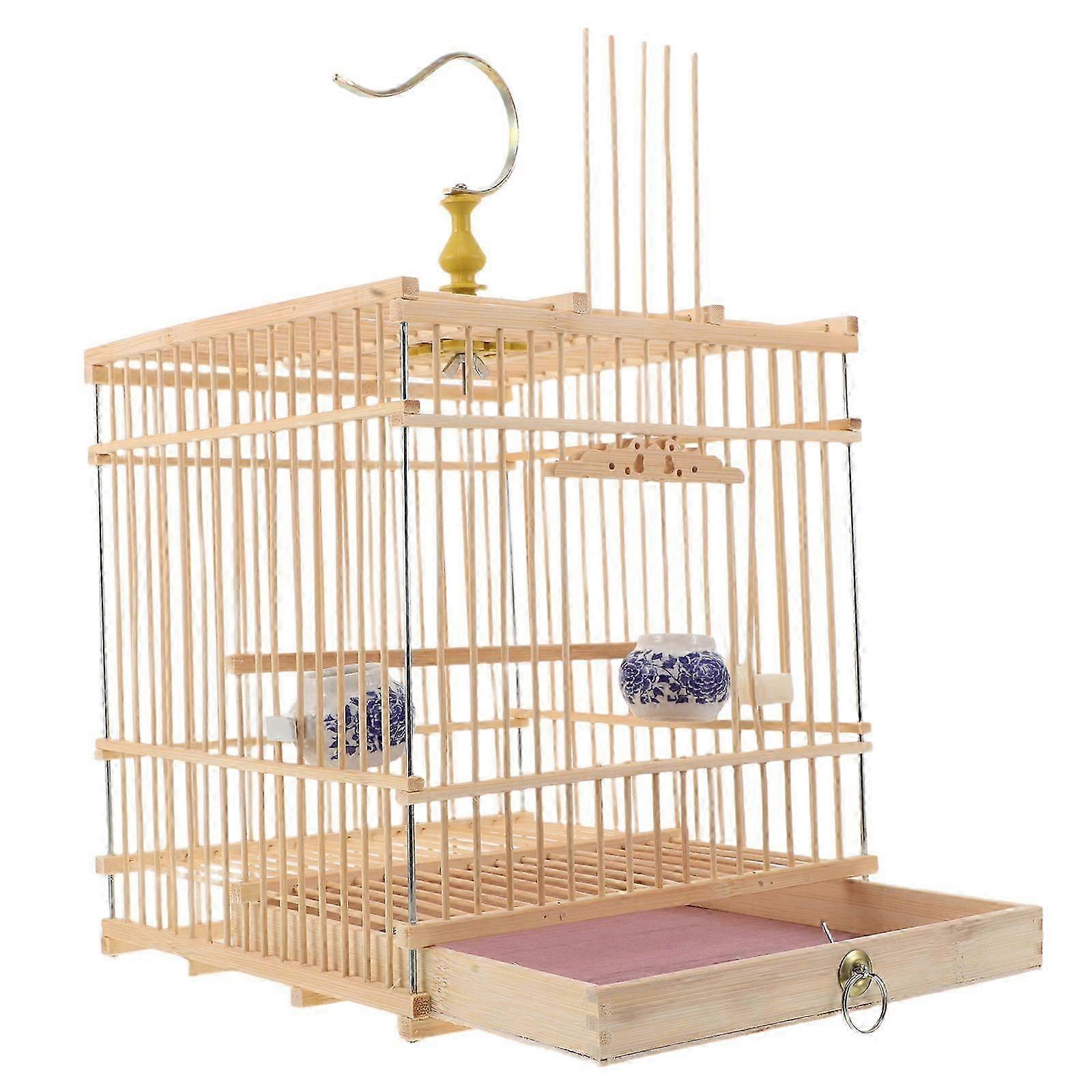 Bamboo Bird Cage with Tray for Small Parrots Handmade Rectangular Model