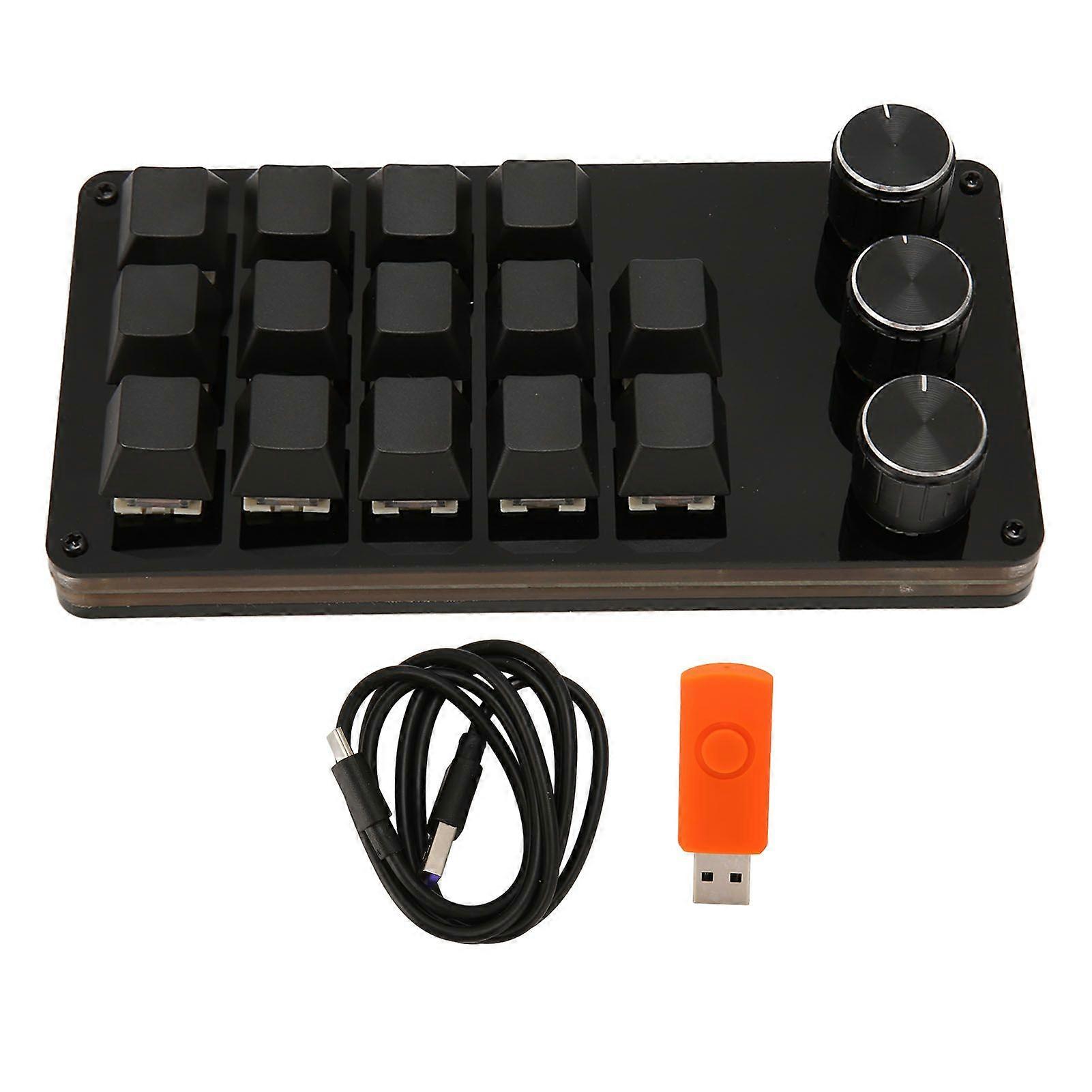 Mini Custom Keypad 14 Keys 3 Knobs Programmable Blue Switch Hot Swappable Programming Macro Keypad for Computer Gaming