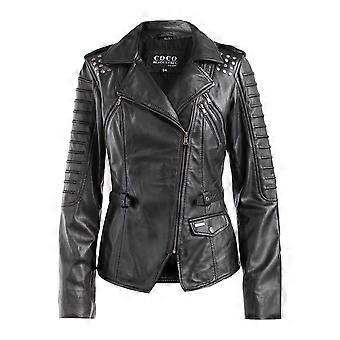Women's leather jacket made of genuine leather in biker style