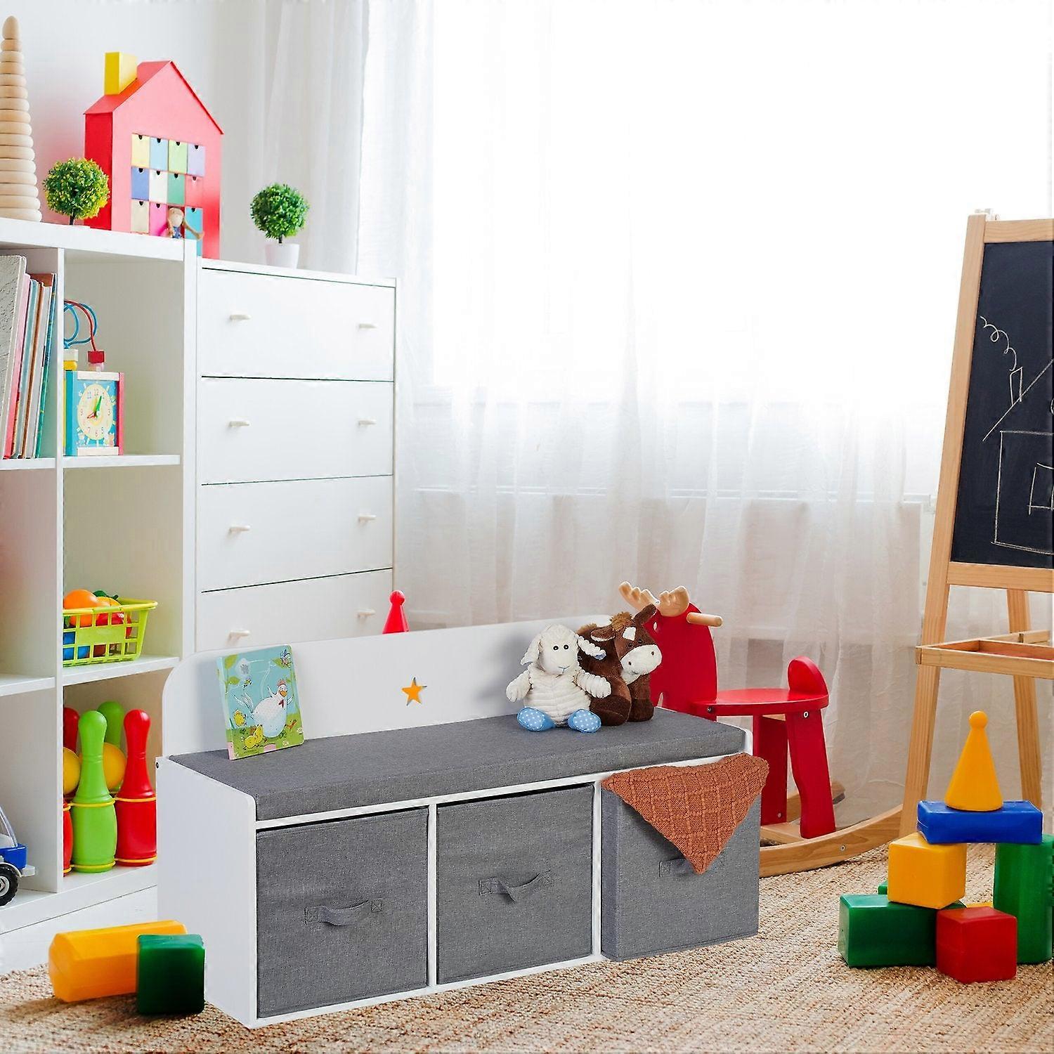 Children's Storage Bench with Baskets and Cushion
