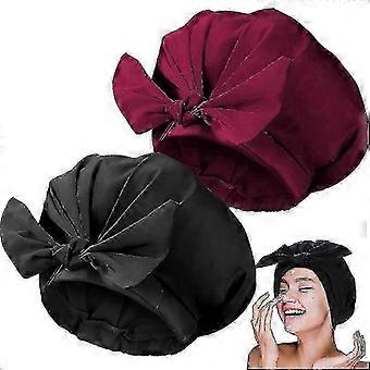 Shower caps 2 pack adjustable bow knot reusable waterproof