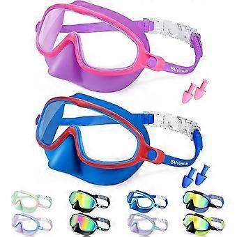 Swimming goggles with nose guard - 2 pieces wide-angle fog-free UV-proof - Diving goggles for toddlers and children 3-15 years - 1 set