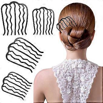4 Pieces Hair Side Combs Vintage Hair Fork Clip U Shape French Twist Comb Hair Pin Hair Clip Messy Bun Maker Women Hair Styling Black