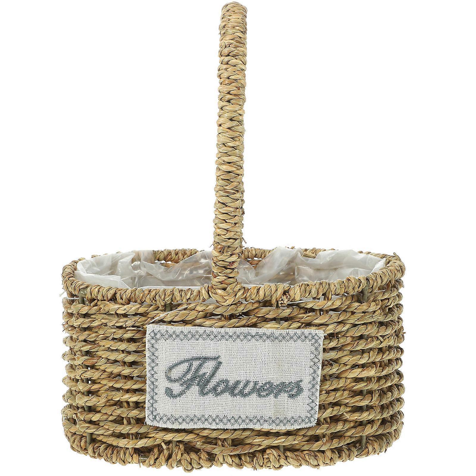 Flower Woven Basket for Snacks Serving Hand Made Rustic Picnic Basket