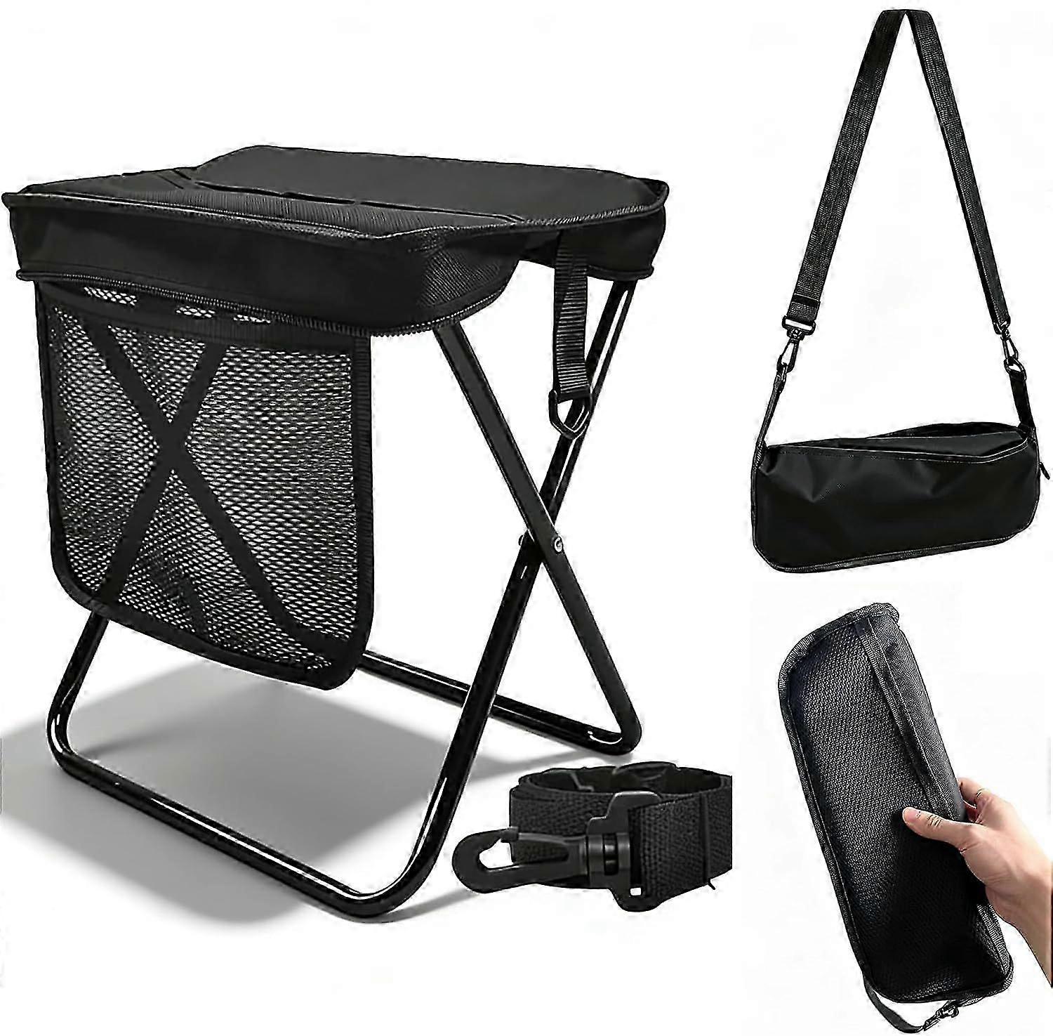 R9 Portable Folding Camping Stool, Foldable Backpack Stool with 3 Side Pockets &