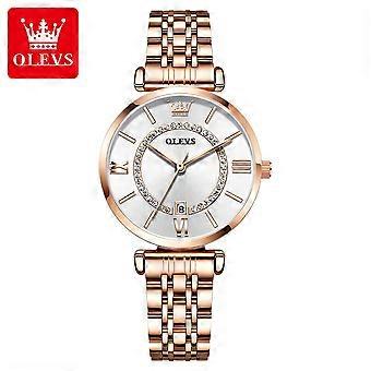 OLEVS 6892 Modische Damenuhr, minimalistisches Design, elegante Business-Armbanduhr aus Edelstahl, Gangreserveanzeige
