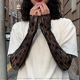 Long Lace Gloves Hollow-Out Fingerless Gloves Women Sun Protection Sleeves Mesh Lace Thin Hand Gym Gloves Sunscreen Accessories