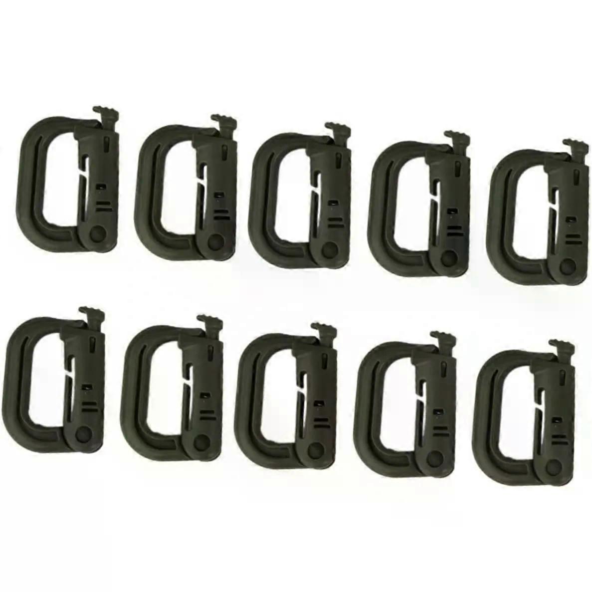 10pcs D Ring Grimloc Locking Buckles for Webbing, ABS Green