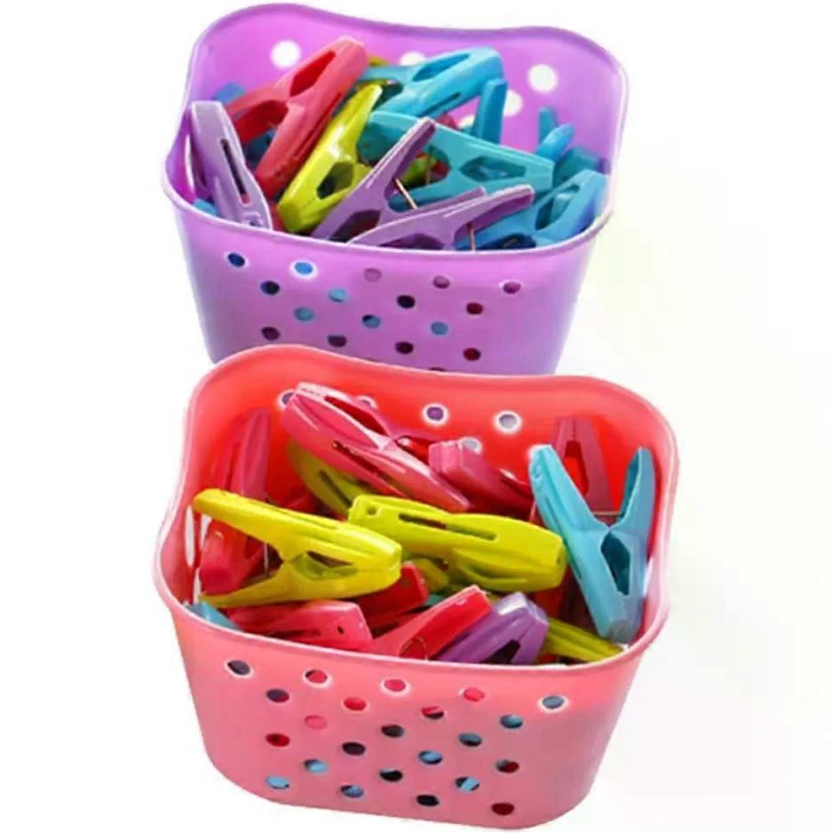 60pcs Plastic Sock Clips with Storage Basket, Windproof Laundry Clips