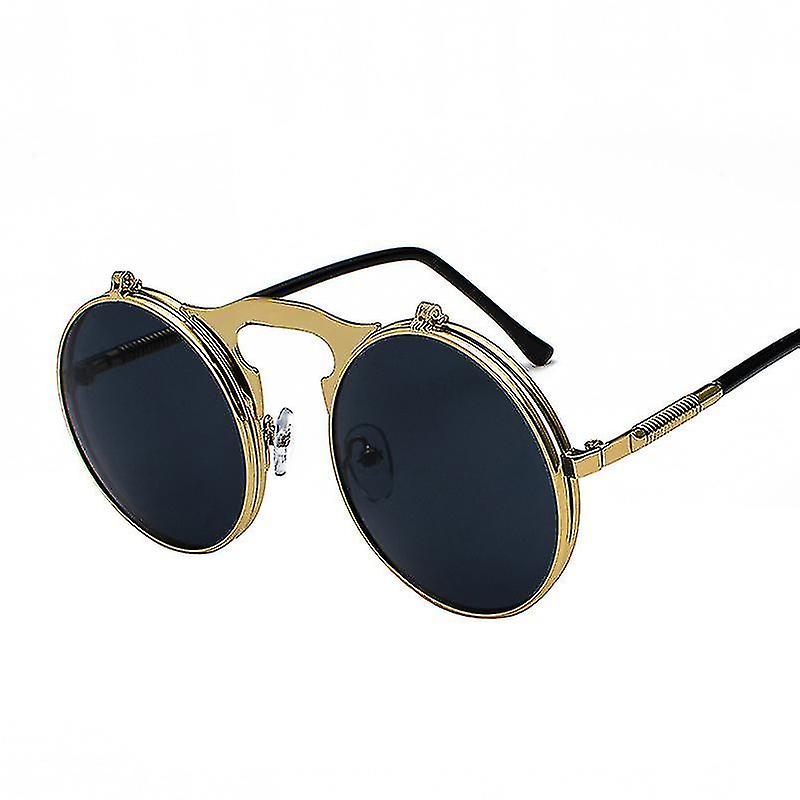 Retrometalli Steampunk Flip aurinkolasit Pyöreä kehys Flip aurinkolasit Miesten Ja Wome