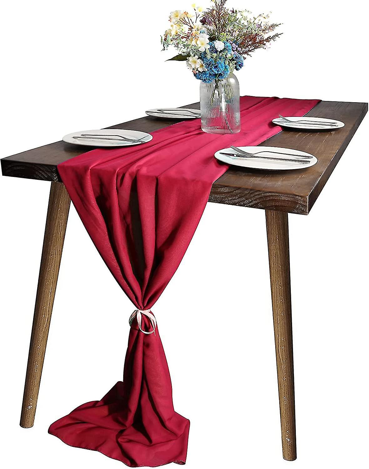 Chiffon Table Runner, 300x70cm Table Runner White Chiffon Decorating, White