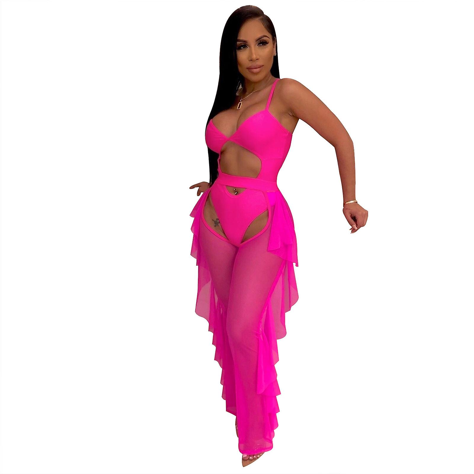 Pure Color 2-Piece Spaghetti Swimming Suit Push Up Wrap Split Beachwear Bikini
