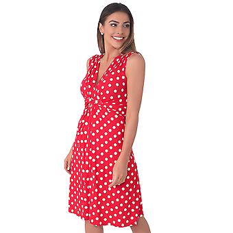 KRISP Womens Polka Dot Print Twist Knot Front V Neck Mini Swing Dress Party Summer