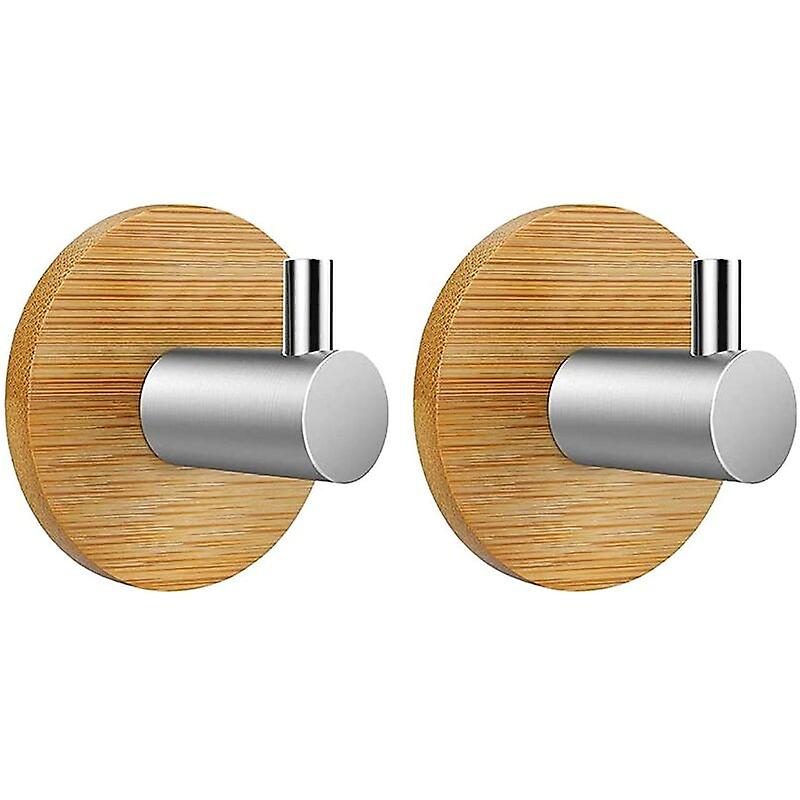 Set of 2 Ultra Resistant Adhesive Hooks in Bamboo and Stainless Steel,