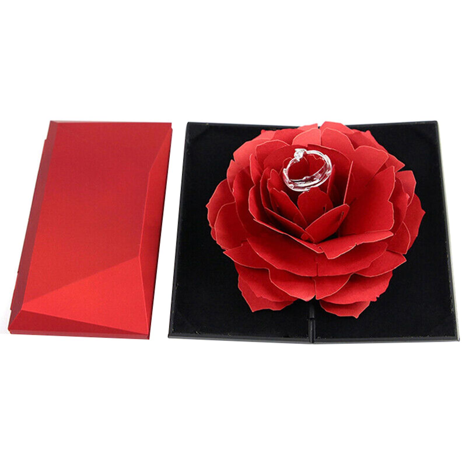 Rotating Rose Ring Box Folding Jewelry Storage Box Case