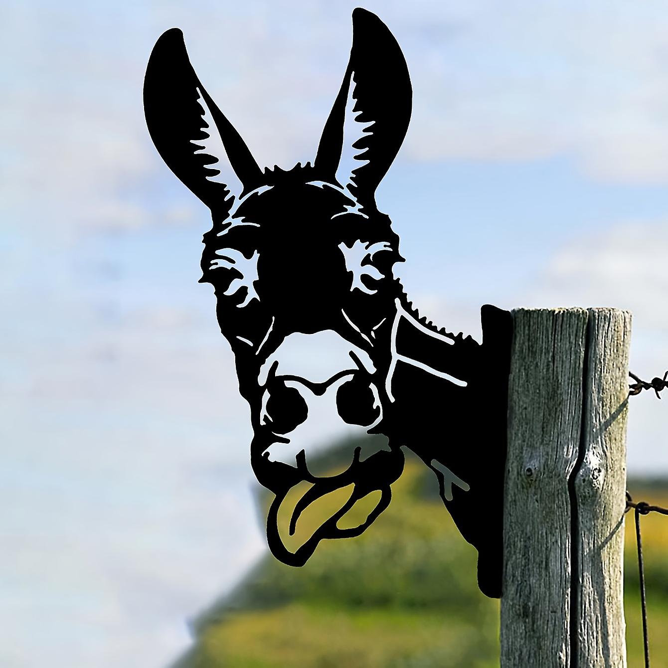 Add A Touch Of Whimsy To Your Outdoor Space With Our Tongue Out Donkey Iron Silhouette Ornament - Perfect For Garden Fences And Farm Decor!