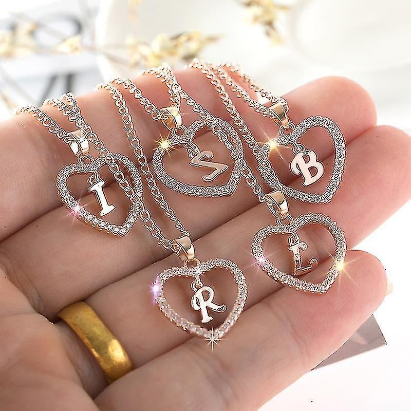Name Initials Heart Pendant Necklace,26 Letter Love Pendant
