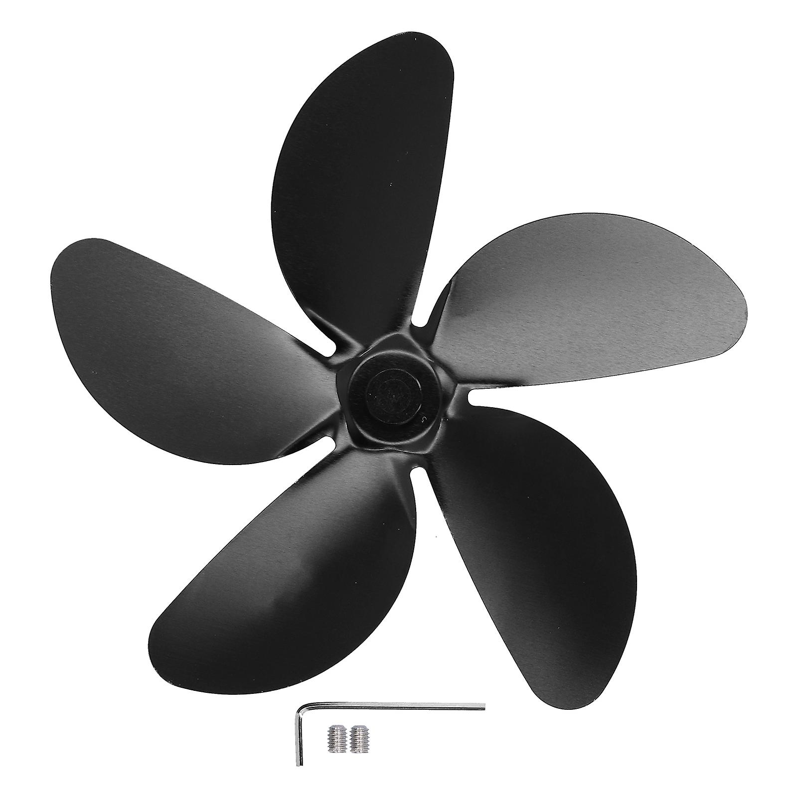 5 Leaf Fireplace Fan Blade Universal Aluminum Alloy Heat Powered Fireplace Replacement Fan Blade Replacement Black