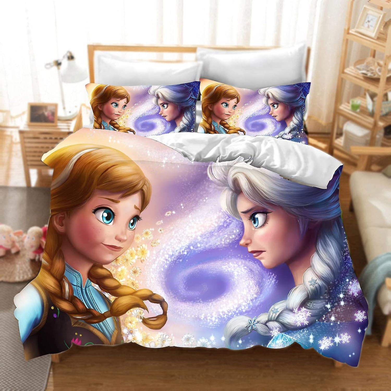 DDONVG Frozen Bed Linen 135 x 200 cm Frozen Anna Elsa Olaf Duvet Cover Children's Microfibre Bed Linen with Zip and Pillowcase