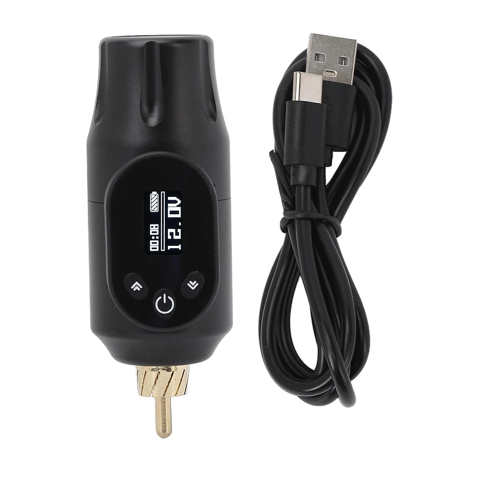 Alimentation sans fil pour stylo de tatouage, charge rapide, écran OLED, interface RCA, batterie 2000 mAh, noir