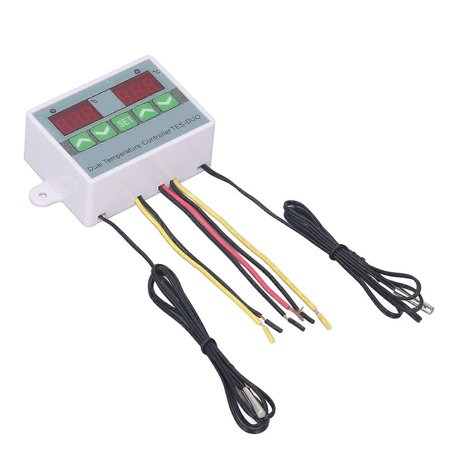 Dual Temperature Controller Waterproof Digital Thermostat with Data Storage for Reptile Refrigerator Freezer DC12V 