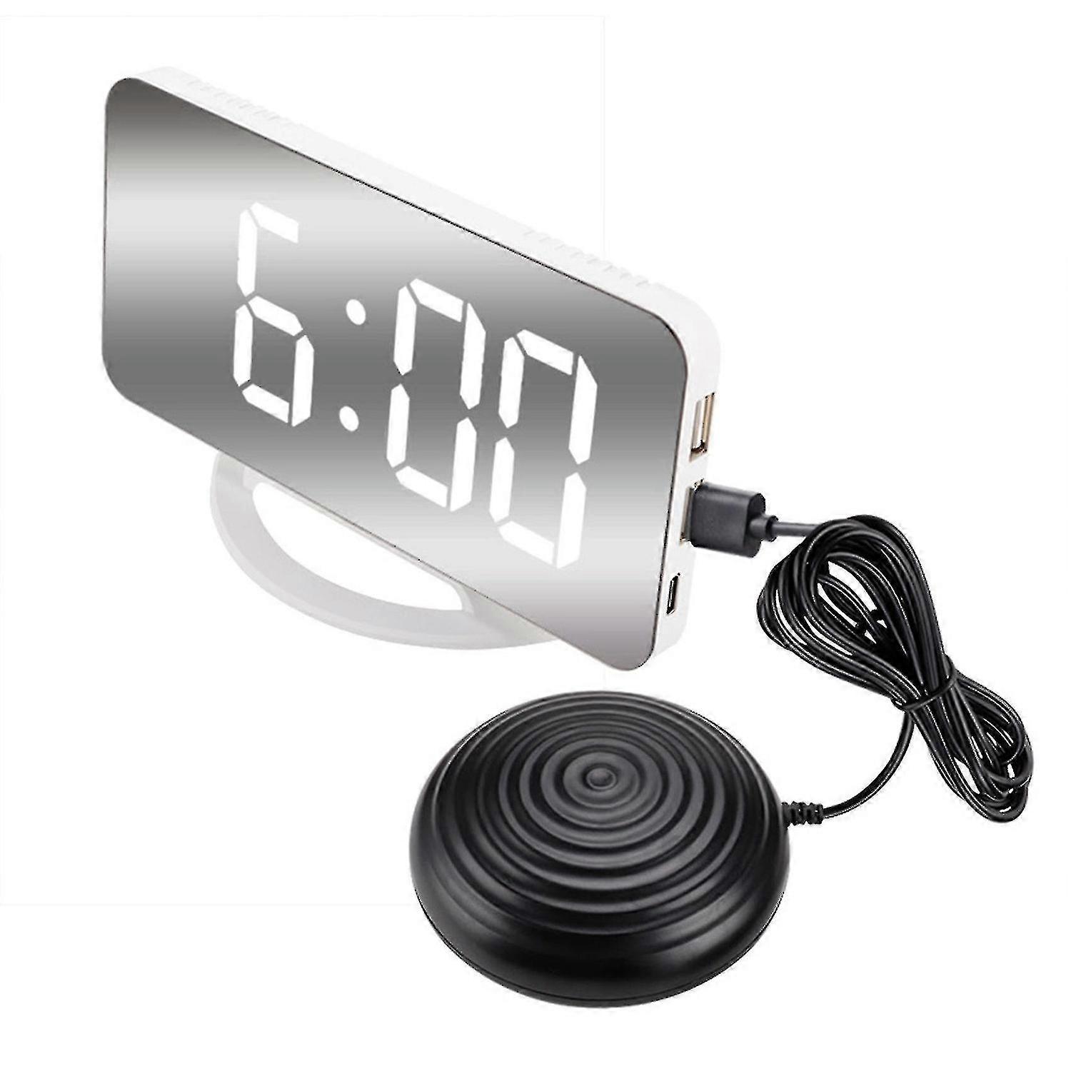 Loud Vibrating Alarm Clock For Heavy Sleepers Adults Deaf, Digital Mirrored Clock With Bed Shaker a