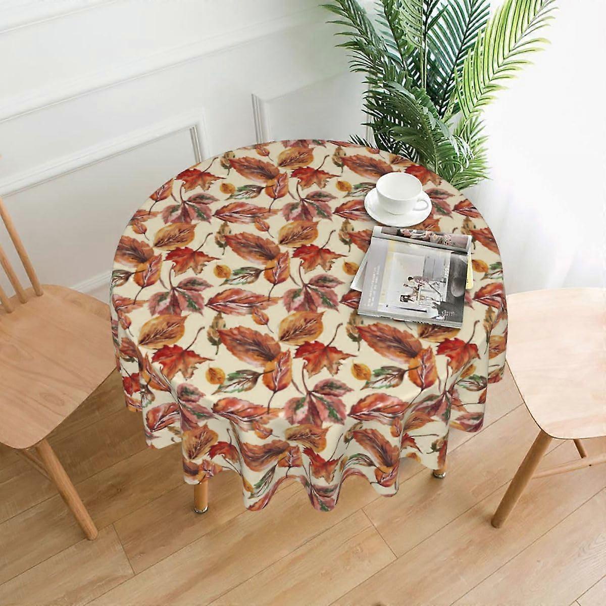 60 Inch Round Tablecloth Harvest Maple Leaves - Rust Orange Yellow Fall Leaves Polyester Indoor/Outdoor Table Cloth Waterproof Washable Reusable for H