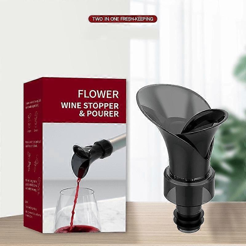 "Preserve-Fresh" 2-In-1 Petal-Shaped Wine Pourer & Vacuum Stopper - Silicone, Fast Aeration For Red Wine