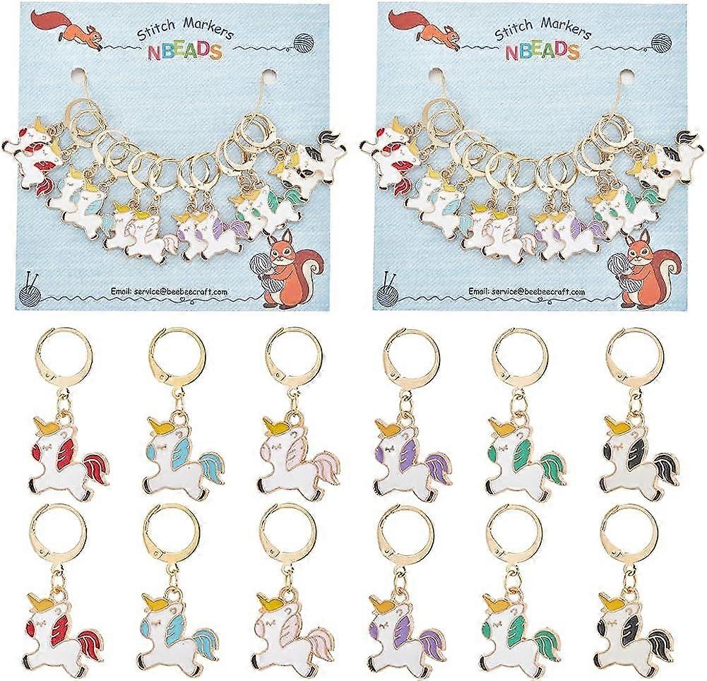 24 Pcs Unicorn Stitch Markers Alloy Enamel Crochet Stitch Marker Charms 304 Stainless Steel Clasp Locking Stitch Marker for Knitting Weaving Sewing Je